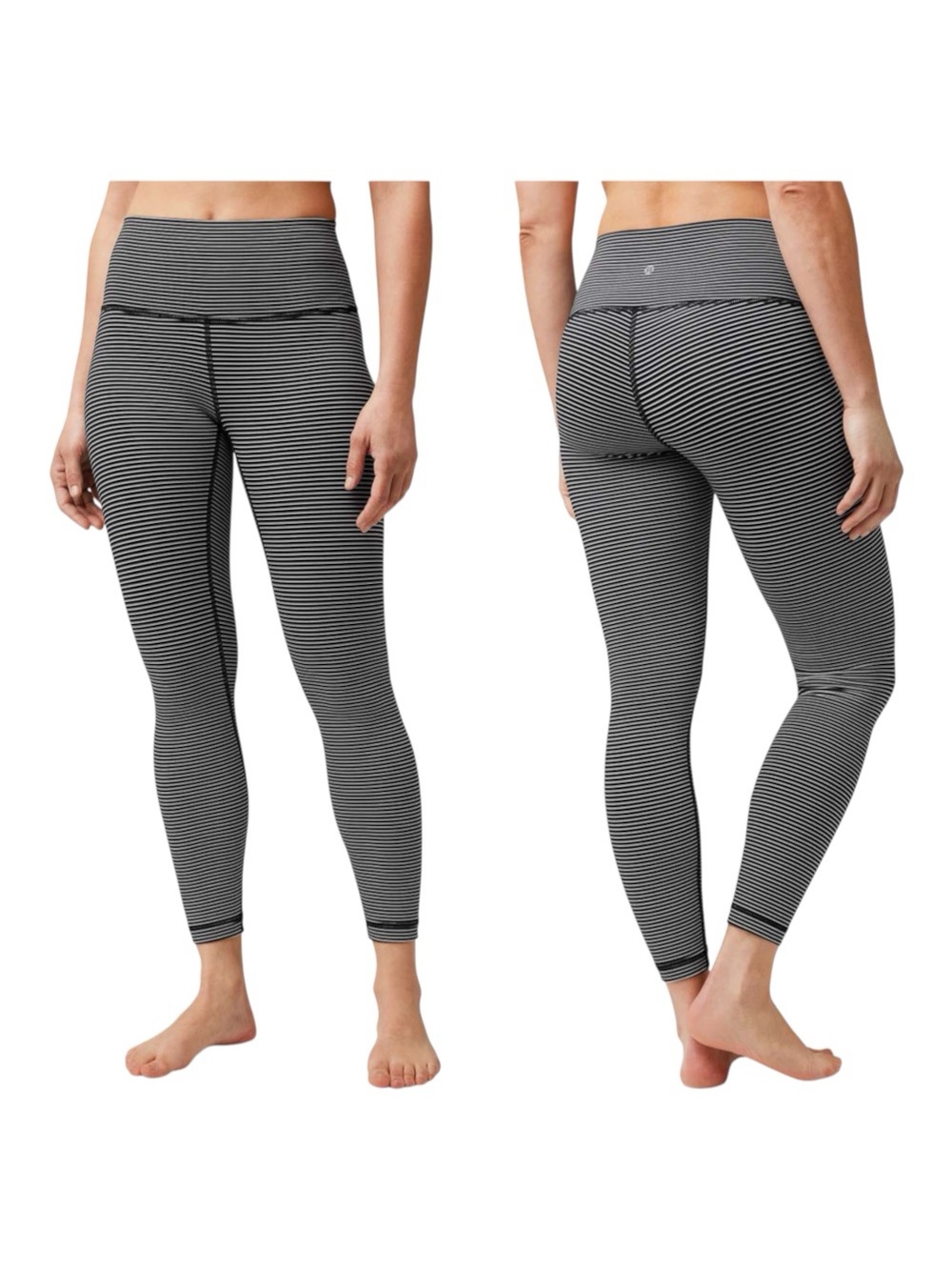 Lululemon Wunder Under High Rise Leggings luxtreme striped black white women 8